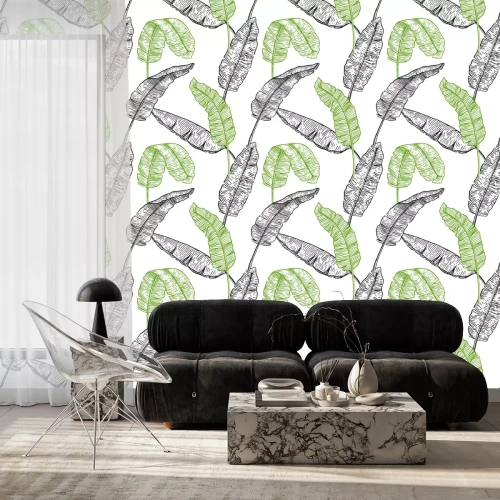 Behang Tropische banan leave pattern