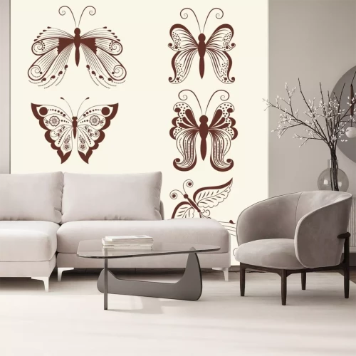 Sticker Vector illustratie van de vlinders in mehndi ornament. Traditionele Indische stijl, decoratieve bloemen elementen voor henna tattoo, stickers, mehndi en yoga ontwerp, kaarten en prenten.