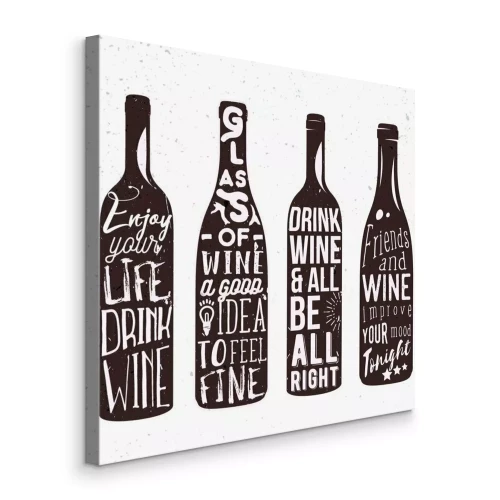 Canvas Bruine flessen met witte retro-letters