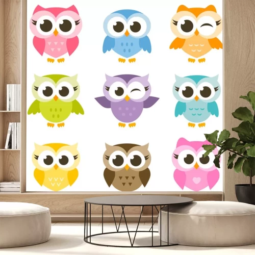 Sticker Kleurrijke uilen met grote ogen