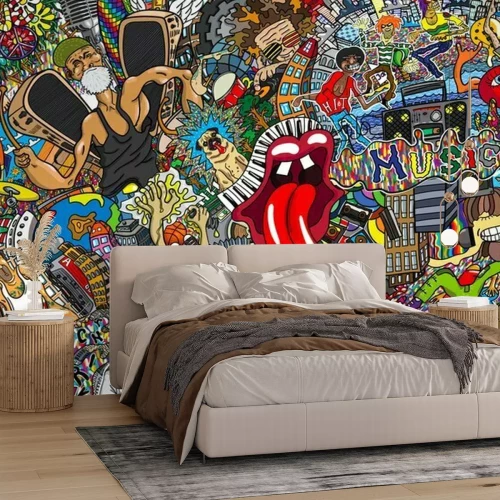 Fotobehang Muziekcollage in graffitistijl
