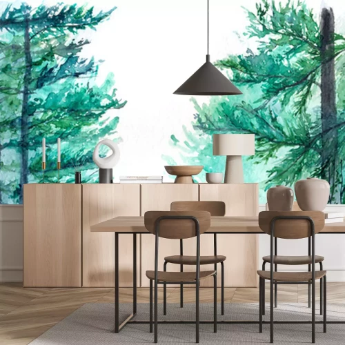 Fotobehang Aquarel planten in een bos