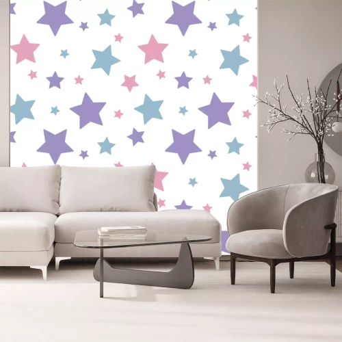 Sticker pastel kleurrijke ster roze blauw paars op een witte achtergrond patroon naadloze vector
