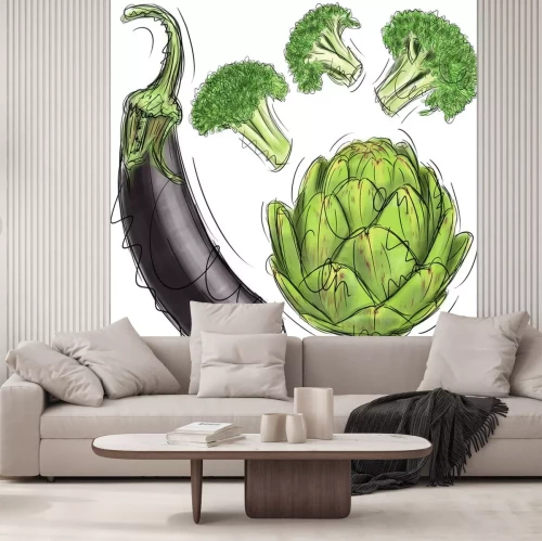 Sticker Aubergine, artisjok, en broccoli