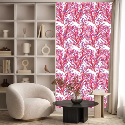 Behang Rood koraalrif op een witte achtergrond