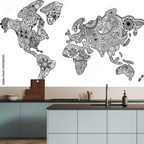 Sticker Wereldkaart met ornamenten