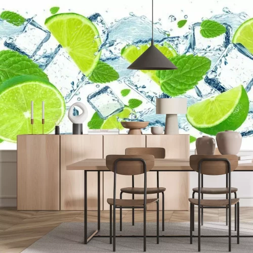 Fotobehang Groene limoencitrus in water