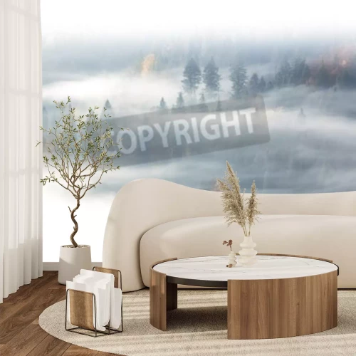 Fotobehang Motief van een bos in de mist