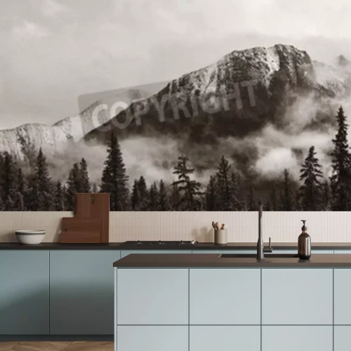 Fotobehang Bergtop tussen de bomen