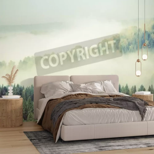 Fotobehang Groene bomen op de wazige achtergrond