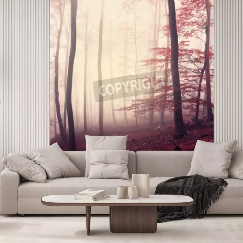 Fotobehang Nevelig bos in een marsala tint