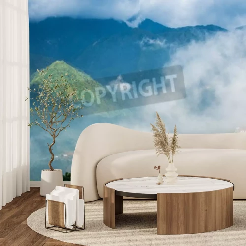 Fotobehang Bergtoppen in de wolken