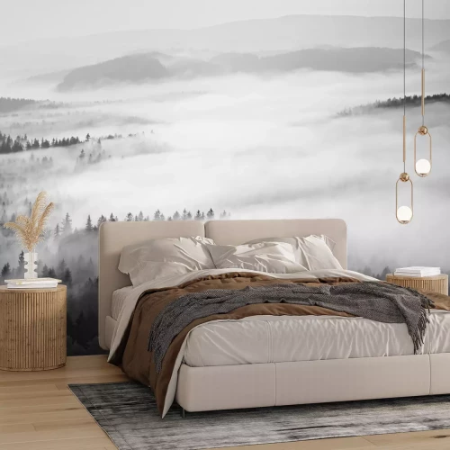 Fotobehang Monochroom mistig bos