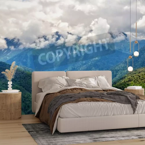 Fotobehang Wolken boven de bergen