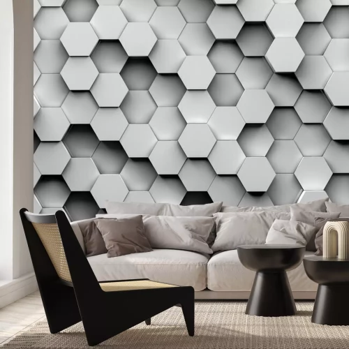 Fotobehang Grijze 3D-zeshoeken