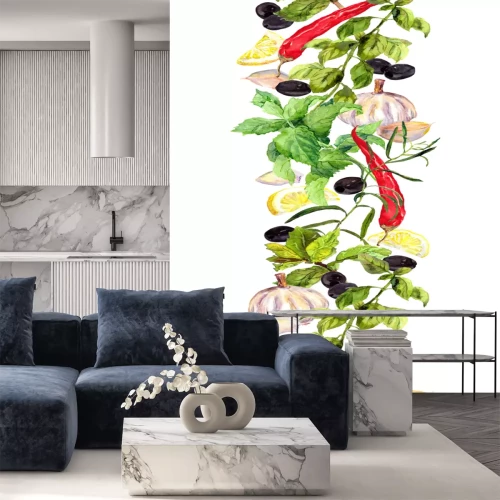 Fotobehang Kruiden met paprika en knoflook