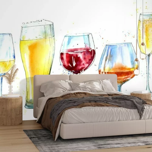 Sticker Glas champagne, cognac, wijn, bier. Afbeelding van een alcoholische drank. Watercolor hand getekende illustratie.