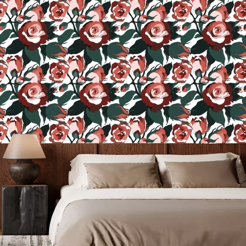 Behang Rozerode afbeelding in gebrandschilderd glasstijl