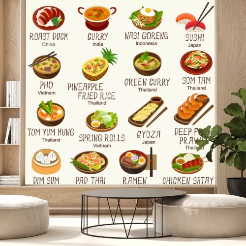 Sticker Aziatische voedsel vector set