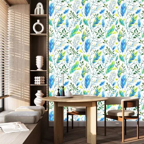 Behang Naadloos bloemen aquarel patroon met veren