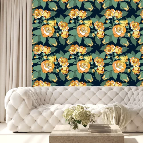 Behang Theerozen afbeelding in gebrandschilderd glasstijl