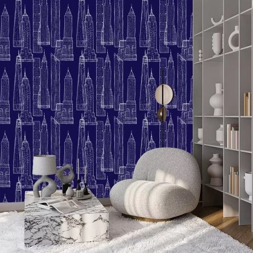 Behang Naadloos patroon met wolkenkrabbers
