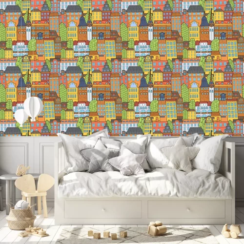 Behang Hand getekende doodle huizen.