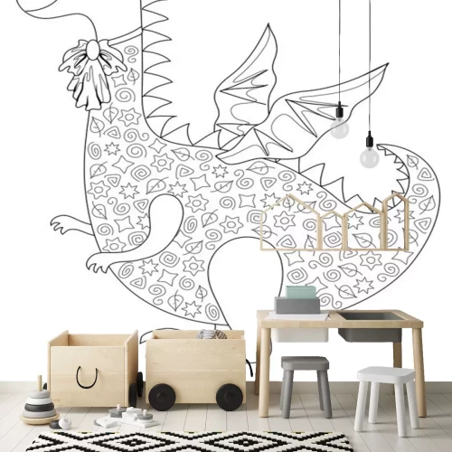 Sticker Een zwart-witte draak met een lichaam met een patroon