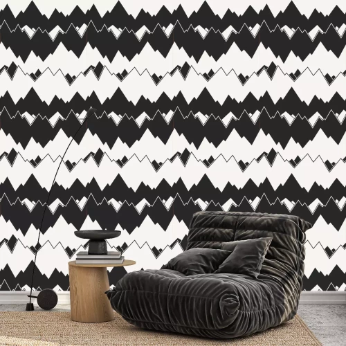 Behang Zwart-wit grafische bergen