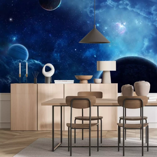 Sticker De kosmos van de planeet verlicht door koud licht