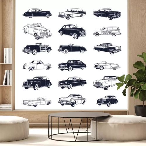 Sticker Verschillende modellen retro auto's met tweekleurige afbeeldingen