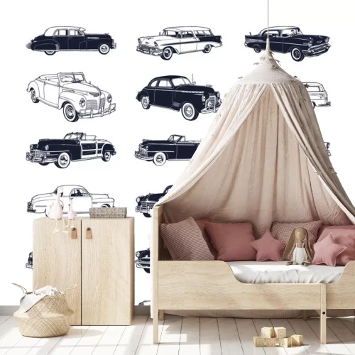 Sticker Verschillende modellen retro auto's met tweekleurige afbeeldingen