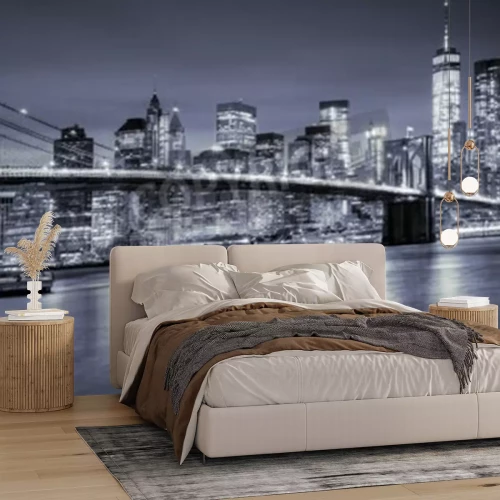 Fotobehang Nachtzicht op Manhattan en de Brooklyn Bridge