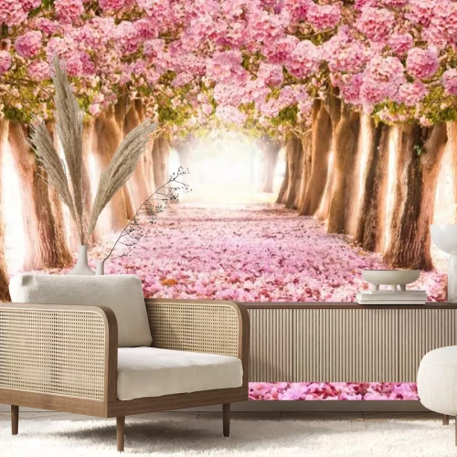 Fotobehang 3D kersenbloesemboomtunnel