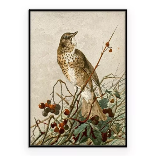 Poster Een leeuwerik in een lijsterbesboom