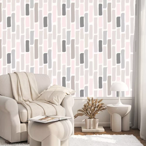 Behang Dikke strepen patroon in beige en roze tinten