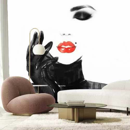 Sticker Stijl vrouw portret. Abstracte mode aquarel illustratie