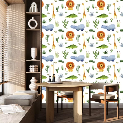 Behang Aquarel Afrikaanse dieren en planten