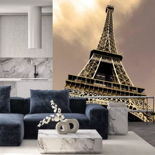 Fotobehang Eiffeltoren op de achtergrond van violette hemel