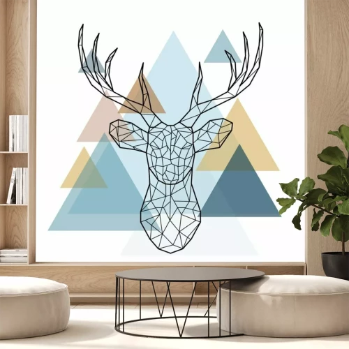 Fotobehang Pastelkleurdriehoeken en hertenkop