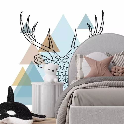 Fotobehang Pastelkleurdriehoeken en hertenkop