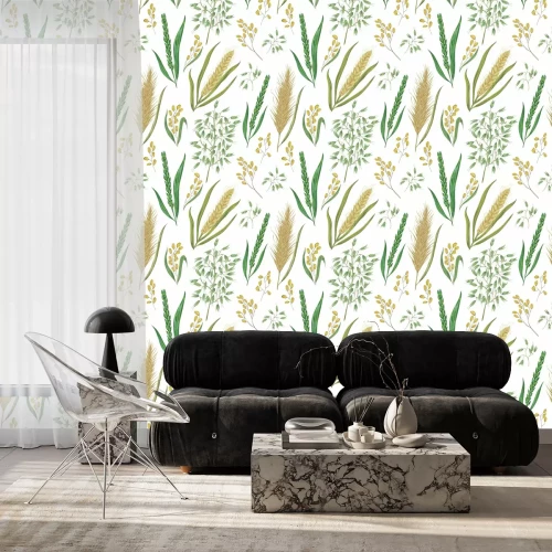 Behang Naadloos patroon met ontbijtgranen. Gerst, tarwe, rogge, rijst en haver. Collectie decoratieve bloemenontwerp elementen. Geïsoleerde elementen. Vintage vector illustratie in aquarel stijl.