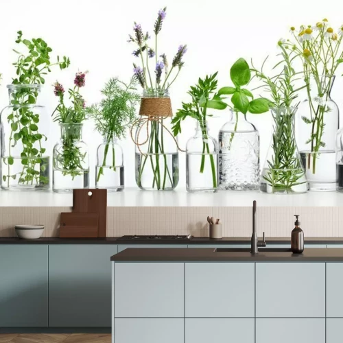 Fotobehang Een flesje etherische kruidenolie