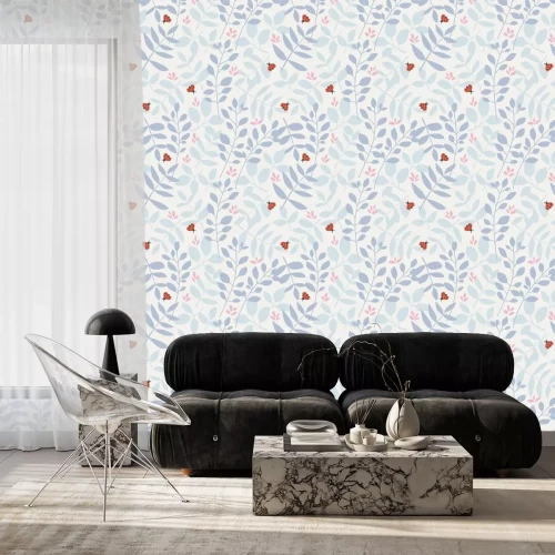 Behang Pastelblaadjes en lieveheersbeestjes