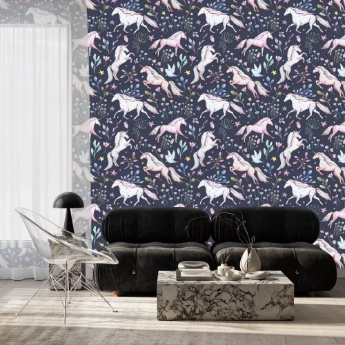 Behang Eenhoorns in de struiken