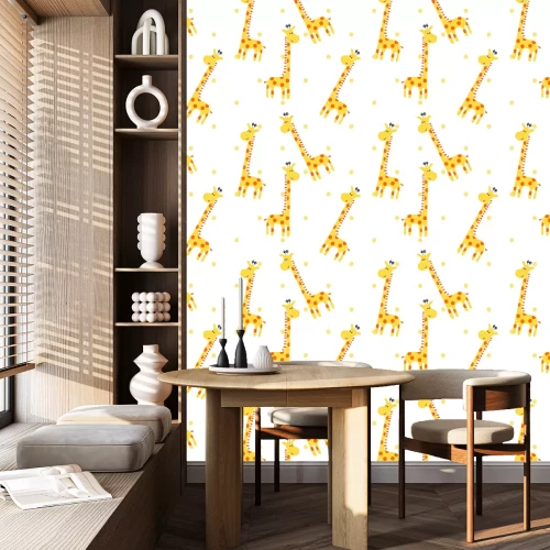 Behang Leuke giraffen en geometrische stippen op een witte achtergrond