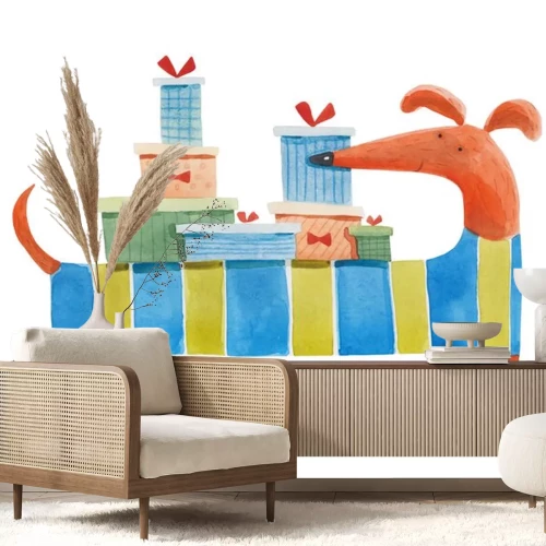 Sticker Teckel met geschenken