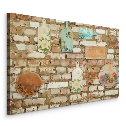 Canvas Snijplanken op een bakstenen muur