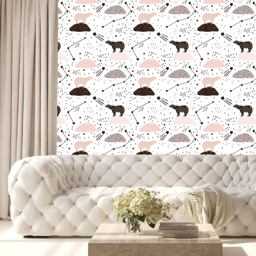 Behang Naadloos patroon met ijsbeer silhouet en sterrenbeelden. Perfect voor stof, textiel.Vector achtergrond