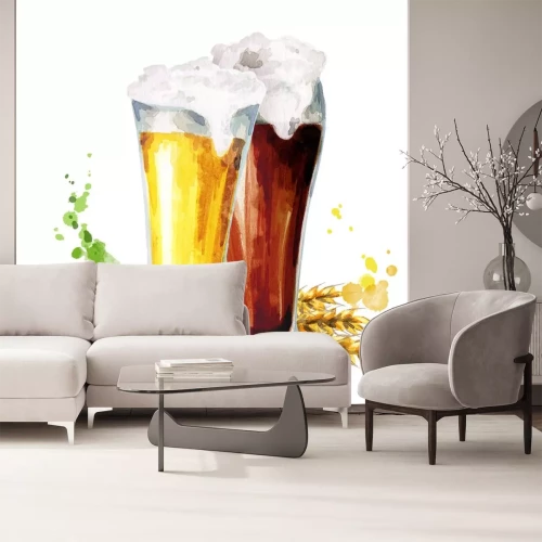 Sticker Donkere en lichte bier, hop en mout. Waterverf